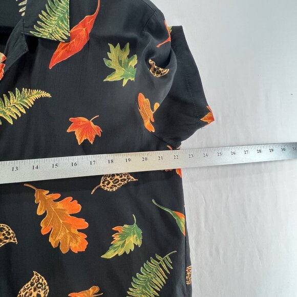 Clio Petites Vintage Shirt Sz PL Short Sleeve Button Up Fall Leaf Made USA Black - Picture 8 of 11